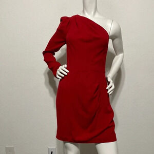 Spotlight by Warehouse A-Line Dress One Sleeve Side Ruching Red Size 8
